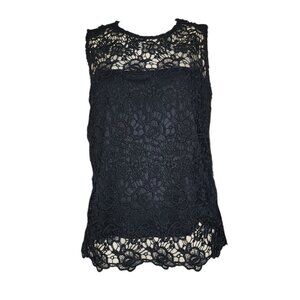 Nanette Lepore Top Womens Size‎ L Large Solid All Black Lace Whimsy Goth Neutral